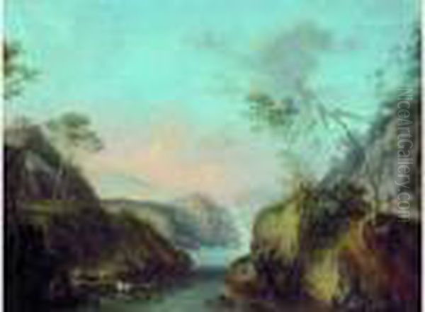 Paysage De Cascade Anime De Bergers Oil Painting by Philip Jacques de Loutherbourg