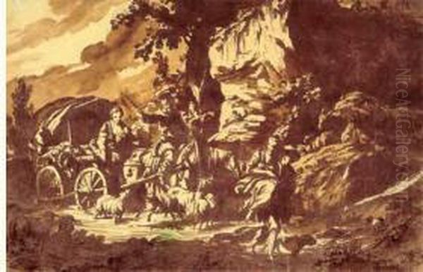 Scene De Genre : Paysans Sur Une Route Oil Painting by Philip Jacques de Loutherbourg