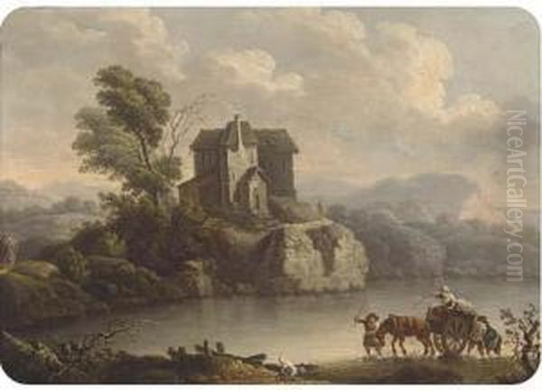 Crossing The River Oil Painting by Philip Jacques de Loutherbourg