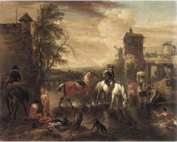 A Stormy Landscape With Shepherds And Their Flock Being Charged By A Bull Oil Painting by Philip Jacques de Loutherbourg