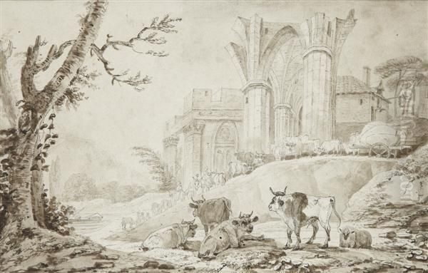 Betail Dans Les Ruines De Montdragon Oil Painting by Loutherbourg, Philippe de