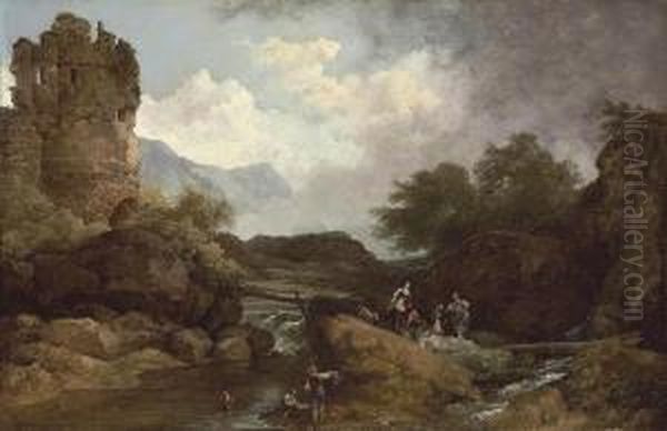 A Wooded River Landscape Oil Painting by Loutherbourg, Philippe de