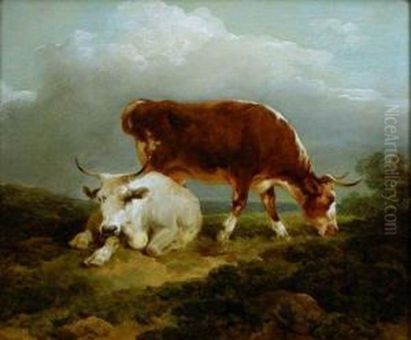 Deux Vaches Dans Un Paysage Oil Painting by Loutherbourg, Philippe de