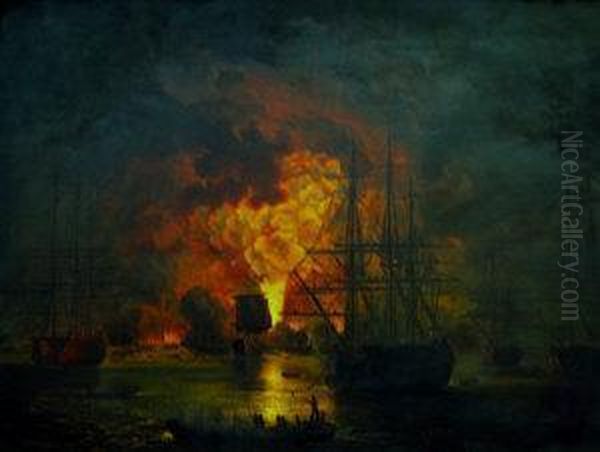 The Destruction Of 'l'orient' At The Battle Of The Nile Oil Painting by Loutherbourg, Philippe de