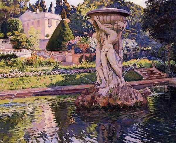 Garden with Villa and Fountain 1924 Oil Painting by William Merritt Chase