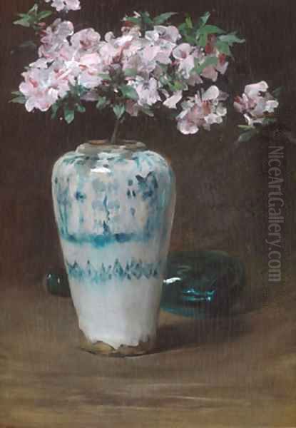 Pink Azalea Chinese Vase 1880 Oil Painting by William Merritt Chase