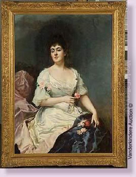 Portrait De La Baronne Anne Ginzburg Oil Painting by Raimundo de Madrazo y Garreta