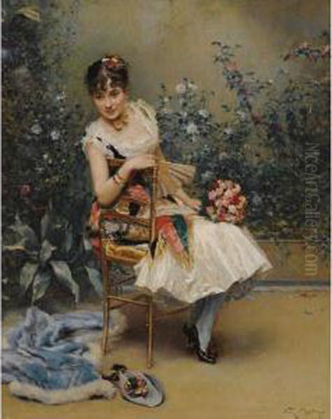 Aline Con Flores (aline With Flowers) Oil Painting by Raimundo de Madrazo y Garreta