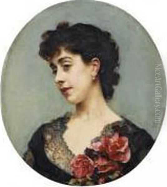 Portrait Presume De La Comtesse Jacquemont, Nee Brialle Oil Painting by Raimundo de Madrazo y Garreta