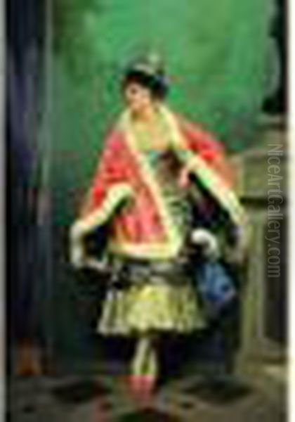 Portrait De Jeune Femme En Pierrette Oil Painting by Raimundo de Madrazo y Garreta