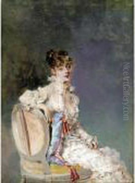 An Elegant Lady Oil Painting by Raimundo de Madrazo y Garreta