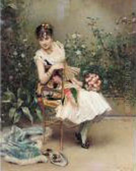 Aline Con Flores (aline With Flowers) Oil Painting by Raimundo de Madrazo y Garreta