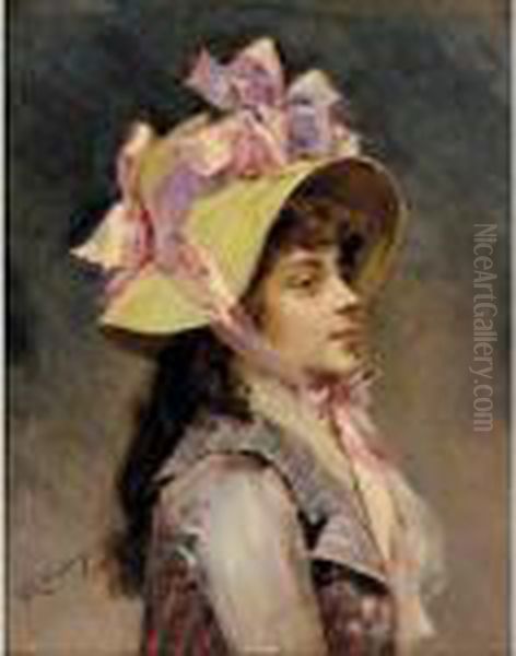 Portrait Of A Lady In Pink Ribbons Oil Painting by Raimundo de Madrazo y Garreta