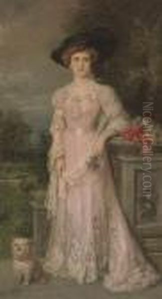 Portrait Of A Lady In A Pink Dress Oil Painting by Ricardo de Madrazo y Garreta