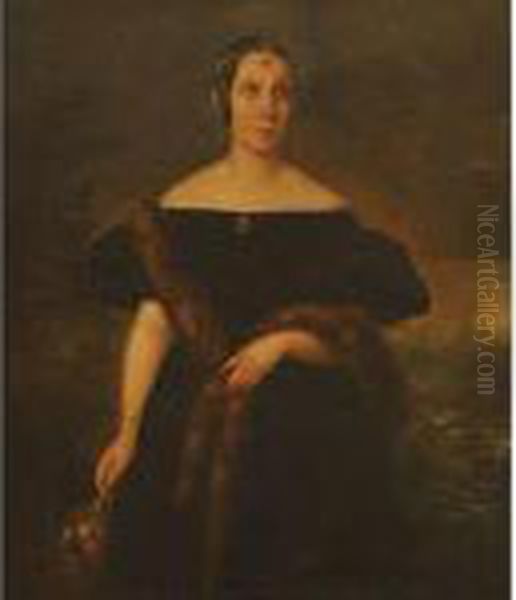 Retrato De Dona Maria Teresa Roca Detogores, De Medio Cuerpo, En Un Jardin Oil Painting by Federigo De Madrazo Y Kuntz