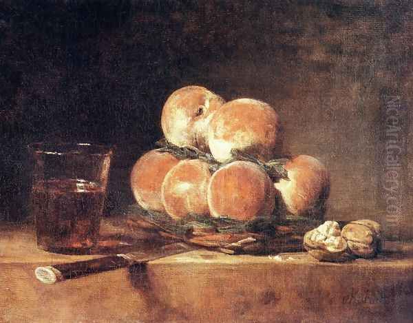 A Basket Of Peaches Oil Painting by Jean-Baptiste-Simeon Chardin