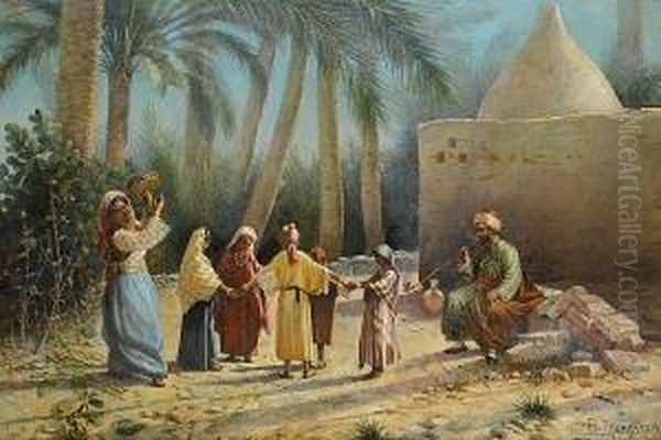 Children Dancing, Egypt Oil Painting by Leonardo De Mango