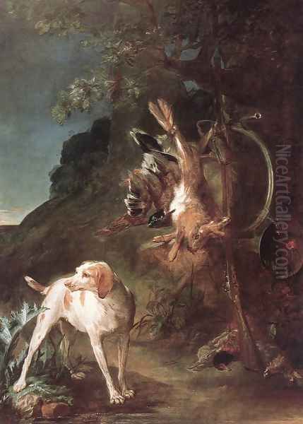 Game Still-Life with Hunting Dog c. 1730 Oil Painting by Jean-Baptiste-Simeon Chardin