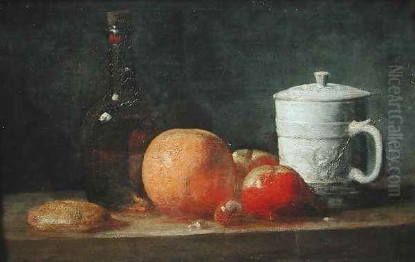 Still Life with Fruit and Wine Bottle Oil Painting by Jean-Baptiste-Simeon Chardin