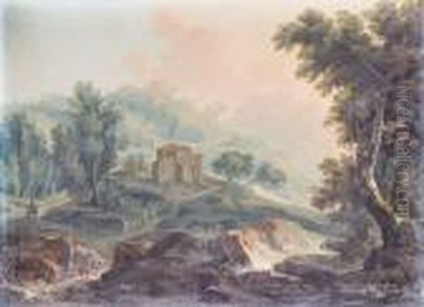 Paesaggio Boschivo Con Viandantie Casolare In Lontananza Oil Painting by Alessio De Marchis