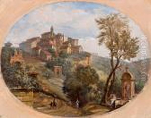 Vista Di Ariccia ; Vista Di Genzano Oil Painting by Alessio De Marchis