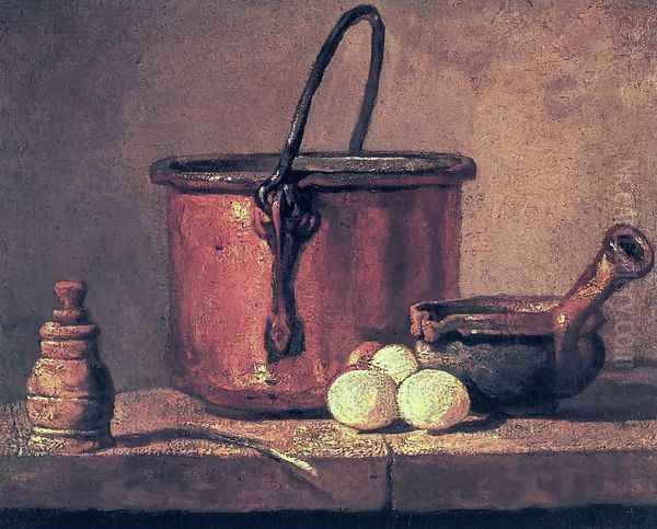 Still Life With Copper Cauldron And Eggs Oil Painting by Jean-Baptiste-Simeon Chardin