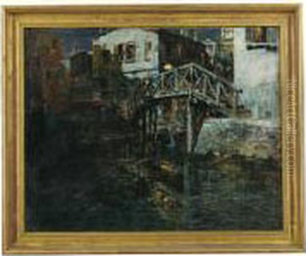 Angolo Veneziano Al Chiaro Di Luna Oil Painting by Mario De Maria