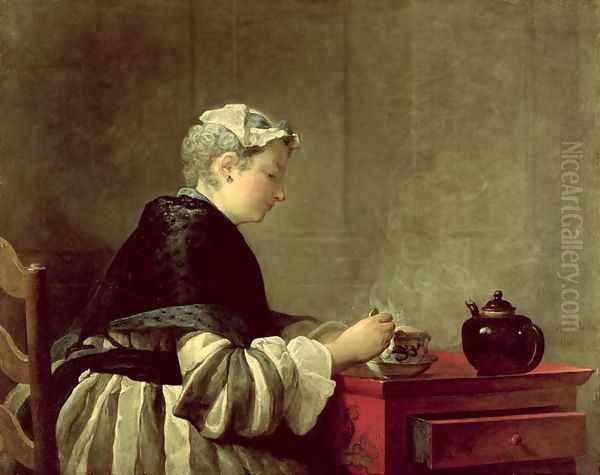 A Lady Taking Tea, 1735 Oil Painting by Jean-Baptiste-Simeon Chardin