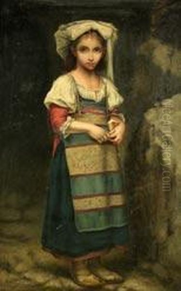 jeune Italienne Au Morceau De Pain Oil Painting by Mario De Maria