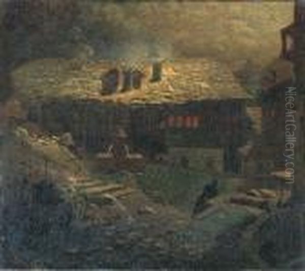 Notturno Tra I Caseggiati Oil Painting by Mario De Maria