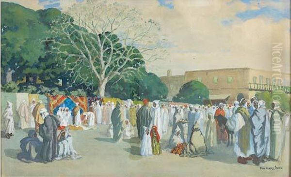 Scene De Marche Au Maroc by Francois Marie De Marliave