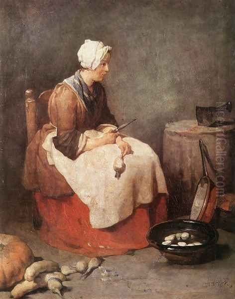 Girl Peeling Vegetables Oil Painting by Jean-Baptiste-Simeon Chardin