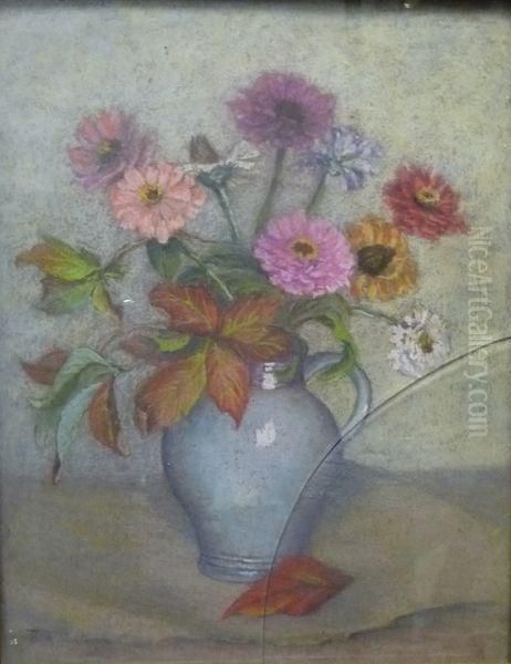 Vase De Zinias Oil Painting by Etienne De Martenne