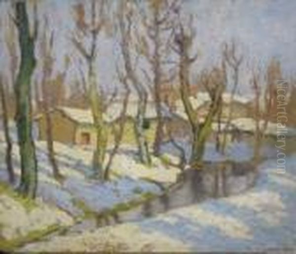 Village Sous La Neige Oil Painting by Etienne De Martenne