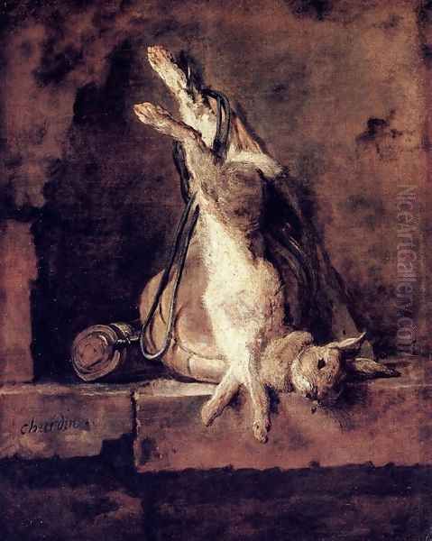 Rabbit With Game Bag And Powder Flask Oil Painting by Jean-Baptiste-Simeon Chardin