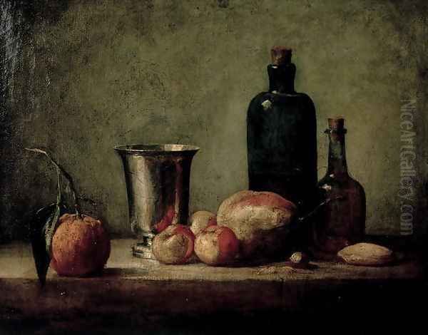 Still-life with Silver Beaker, Fruit and Bottles on a Table Oil Painting by Jean-Baptiste-Simeon Chardin