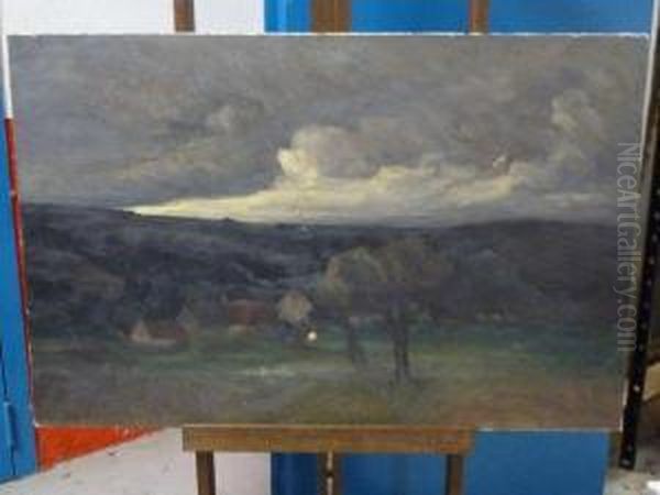 Hameau Au Ciel D'orage Oil Painting by Etienne De Martenne