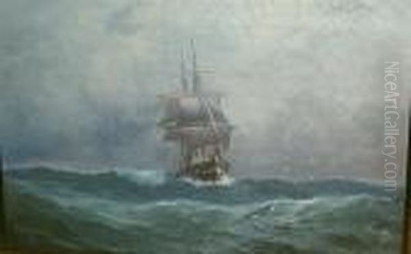 Ship In Stormy Waters Oil Painting by Eduardo de Martino