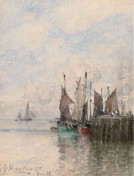 Fishing Boats At Banff Oil Painting by Eduardo de Martino