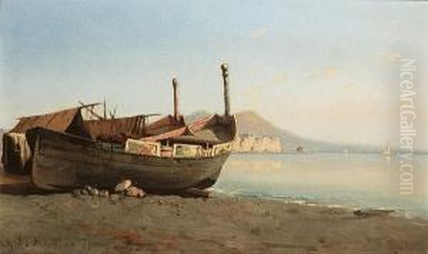 The Bay Of Naples With The Castel Dell'ovo Oil Painting by Eduardo de Martino