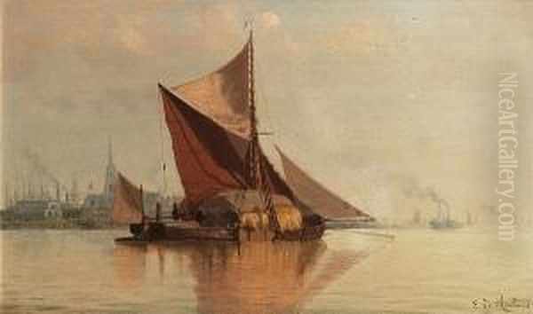 The Hay Barge Oil Painting by Eduardo de Martino