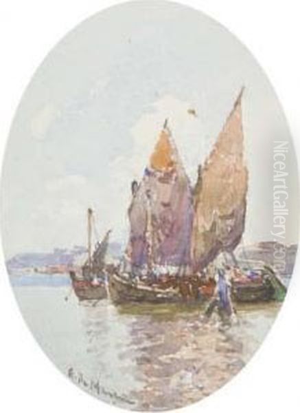 Malamocco, Venice; Tamigi; Quebec, Canada; Buenos-ayres; Sydney;and New Zealand Oil Painting by Eduardo de Martino