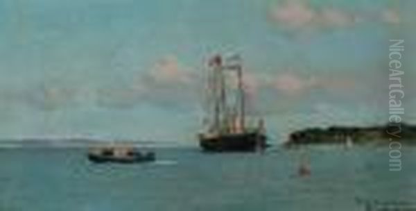 H.m. Yacht Victoria And Albert (ii) Dressed Overall At Cowes Oil Painting by Eduardo de Martino