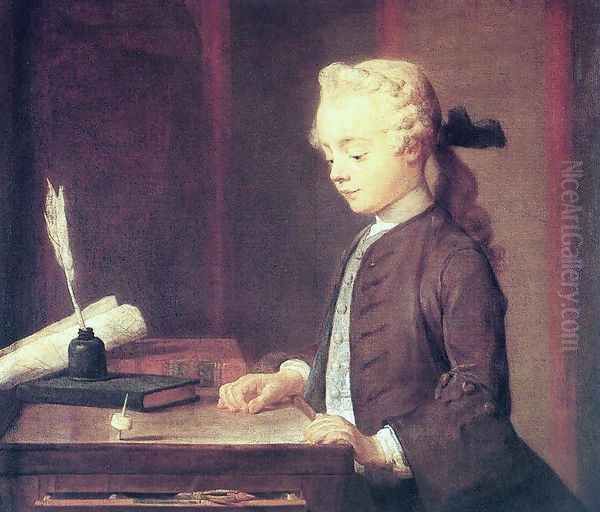 Boy with a Spinning Top (Auguste Gabriel Godefroy) Oil Painting by Jean-Baptiste-Simeon Chardin