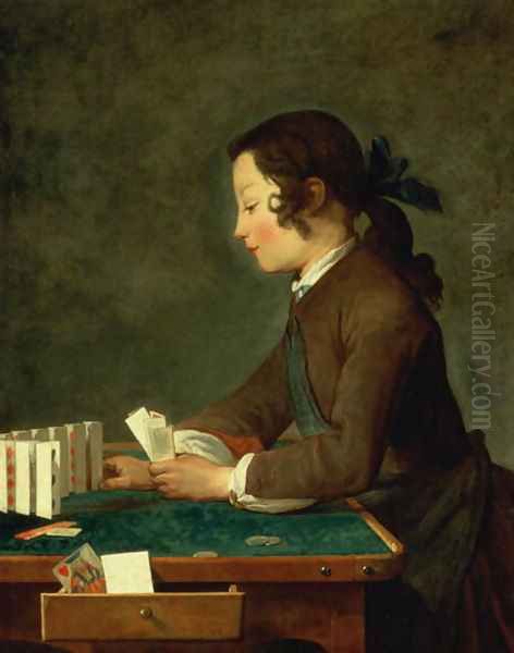 Boy Building a Castle of Cards Oil Painting by Jean-Baptiste-Simeon Chardin