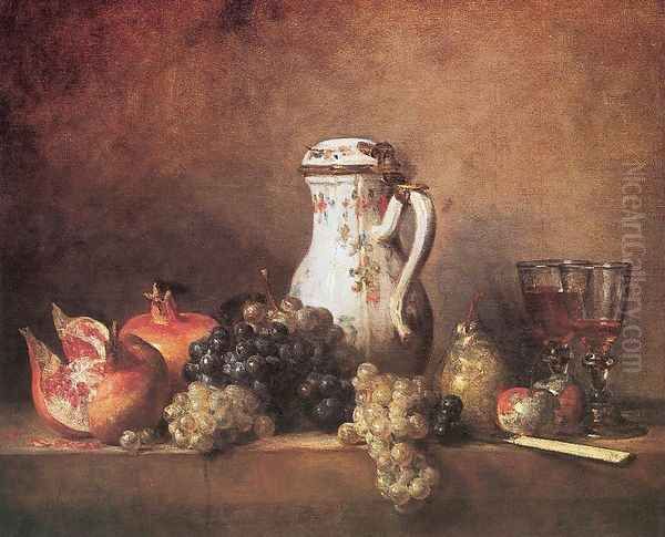 Still Life with Grapes and Pomegranates, 1763 Oil Painting by Jean-Baptiste-Simeon Chardin