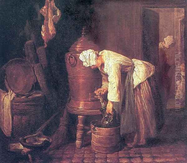 Woman Drawing Water from a Copper Cistern Oil Painting by Jean-Baptiste-Simeon Chardin