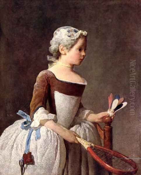 Girl with Racket and Shuttlecock, c.1740 Oil Painting by Jean-Baptiste-Simeon Chardin