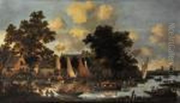 Vue Sur L'isle Zwaenseiland Pres De Rotterdam Oil Painting by Hendrick De Meijer