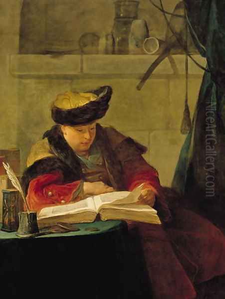 A Chemist in his Laboratory, or The Prompter, or A Philosopher giving a Lecture (Portrait of the painter Joseph Aved (1702-66), 1734 Oil Painting by Jean-Baptiste-Simeon Chardin